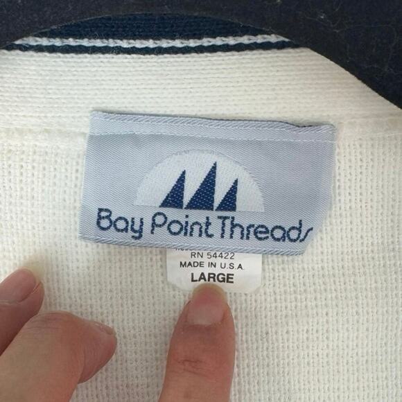 Vintage Varsity Cardigan In White Navy Stripes Size Large Preppy Office Siren - Picture 5 of 7